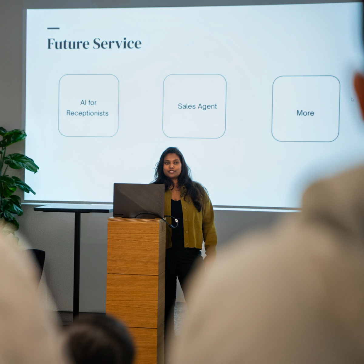 Amal presenting the AI Calling Agent project at GDG DevFest Paderborn, 2025